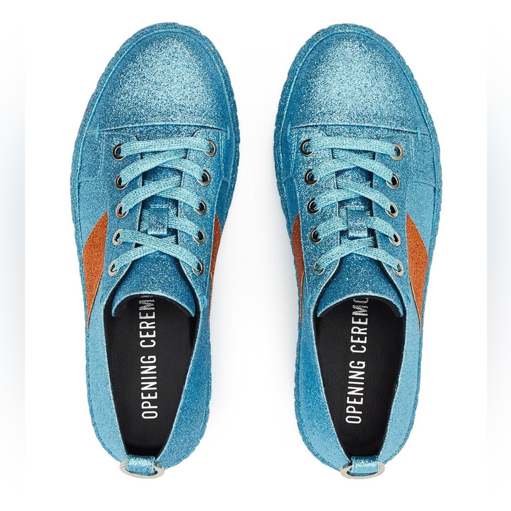 New! OPENING CEREMONY La Cienega Glitter Lace Up Platform Sneakers - Picture 2 of 16